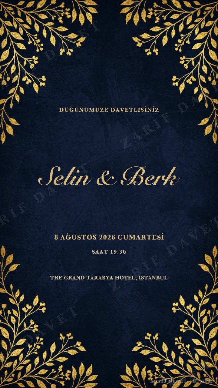 Lacivert & Altın — statik davetiye tasarımı